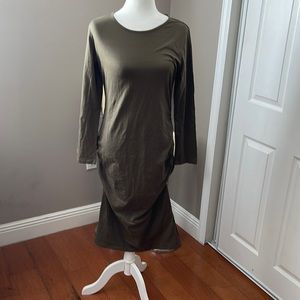 Army Green long sleeve ruched stretch dress